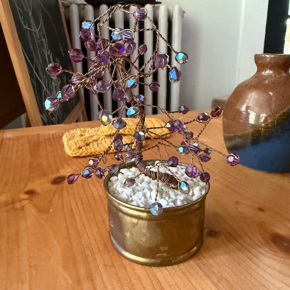 Vintage small Purple Gemstone Tree in Brass Pot - Picture 2 of 6